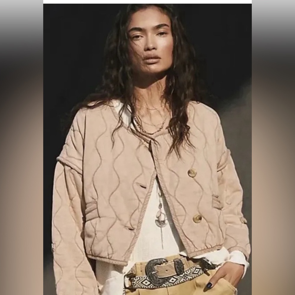 Free People Gwynnie Quilted Jacket Top Cardigan Boxy Buttondown Cozy XL $168